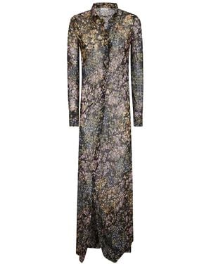 Dries Van Noten Long Floral Dress - Grey