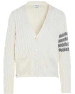 Thom Browne 4-Bar Aran Cable Knit Cardigan - White