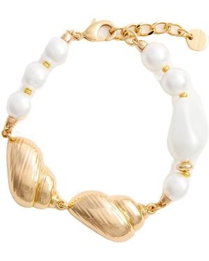 Self-Portrait Glass-Pearl Shell-Motif Bracelet - Metallic