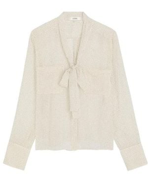 FRAME Tie-Neck Polka-Dot Top - White