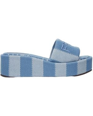 Fendi Sunshine Denim-Effect Jacquard Platform Slides - Blue