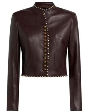 Etro Cropped Leather Jacket With Studs - Brown