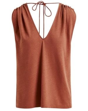Essentiel Antwerp Sleeveless Cotton-Linen Blend T-Shirt - Brown
