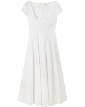STAUD Wells Pleated Cotton-Blend Poplin Midi Dress - White