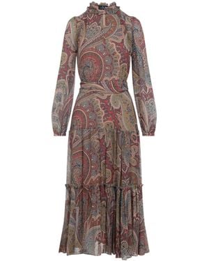 Etro Long Dress With Paisley Print - Brown