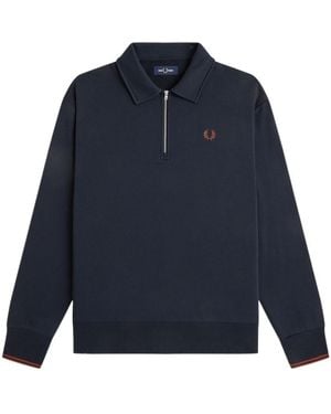 Fred Perry Half Zip Collared Sweatshirt - Blue