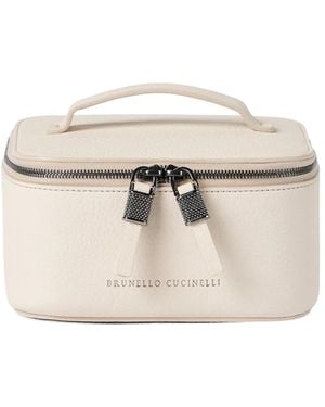 Brunello Cucinelli Grained Leather Jewellery Box With Shiny Zipper Pull - White
