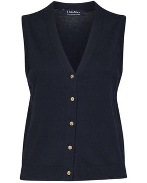 Max Mara V-Neck Knitted Gilet - Blue