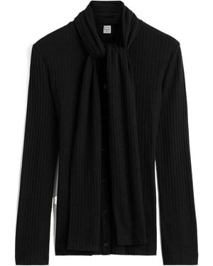 TOTEME Ribbed-Knit Scarf Blouse For - Black