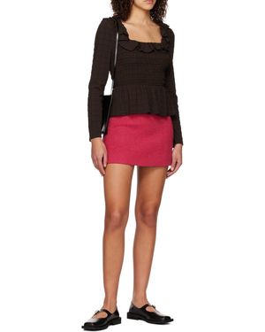 Ganni Plaid Square Neck Blouse - Red