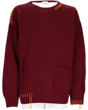 AMISH Contrast Stitch Knitted Jumper - Red