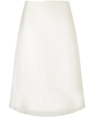 Ami Paris Sheer-Overlay Silk Midi Skirt - White
