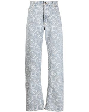 CASABLANCA Bleached Monogram Denim Trousers - Blue