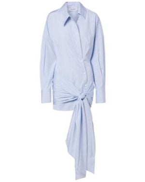 The Attico Gathered Striped Cotton Shirt Dress - Blue