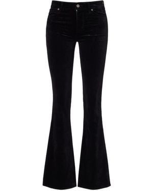 7 For All Mankind Leggy Bootcut Mid-Rise Cotton-Blend Velvet Bootcut Trousers - Black