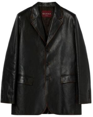 Gucci Soft Aged-Effect Leather Jacket, Ready-To-Wear - Black