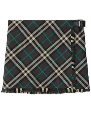 Burberry Check-Pattern Frayed-Edge Mini Skirt - Green