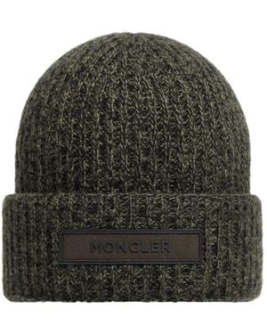 Moncler Logo Patch Ribbed Beanie - Green