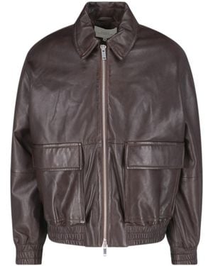 Studio Nicholson Piston Leather Zip-Up Jacket - Brown