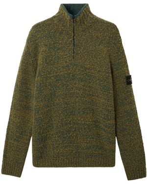 Stone Island Loose-Fit Half-Zip Jumper With Ribbed Trims - Green