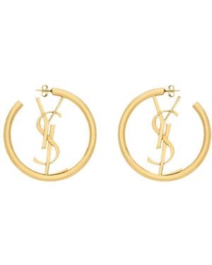 Saint Laurent Cassandre Logo Hoop Earrings - Metallic