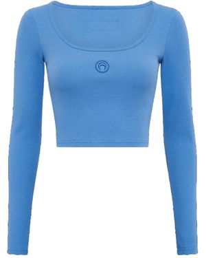 Marine Serre Moon-Logo Round-Neck Top - Blue
