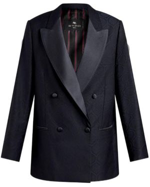 Etro Double-Breasted Jacquard Jacket - Blue