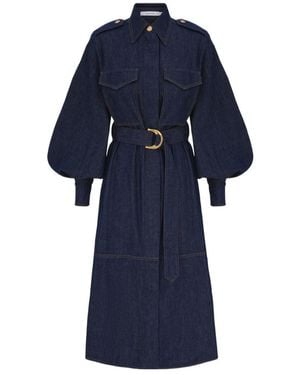 Zimmermann Asymmetric Hem Denim Cargo Midi Dress - Blue