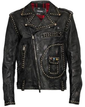 DSquared² Long Sleeve Leather Jacket - Black