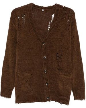 R13 Boyfriend Distressed Button-Down Cardigan - Brown