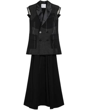 Sacai Double-Breasted Layered Waistcoat - Black
