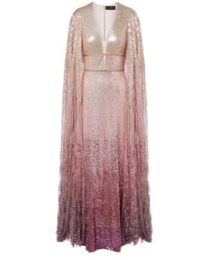 Jenny Packham Easy Breezy Sequined Caped Gown - Purple