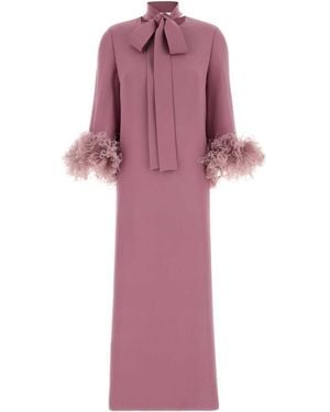 Valentino Bow Detailed Feather-Trim Dress - Pink