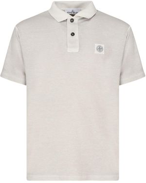 Stone Island Logo Patch Short Sleeved Polo Shirt - White