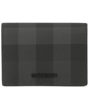 Burberry Logo Plaque Checked Bi-Fold Wallet - Black