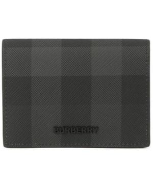 Burberry Logo Plaque Checked Bi-Fold Wallet - Black