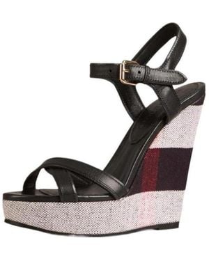 Burberry Checkered Open-Toed High-Heeled Sandals - Black
