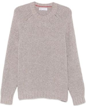 Brunello Cucinelli Ribbed-Knit Raglan-Sleeve Sweater - Gray