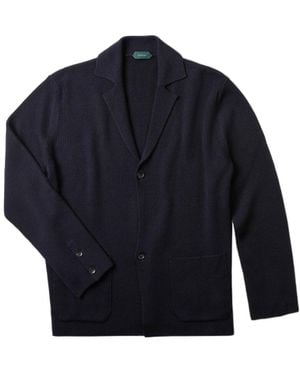 Zanone Ribbed V-Neck Jacket - Blue