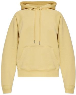 Ami Paris Logo Detailed Drawstring Hoodie - Yellow