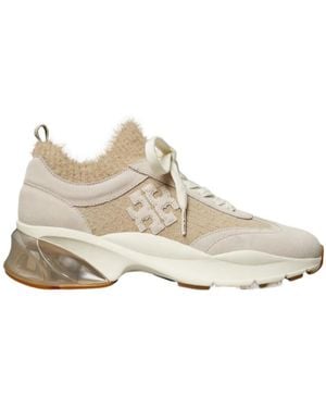 Tory Burch Logo Patch Knitted Lace-Up Trainers - White
