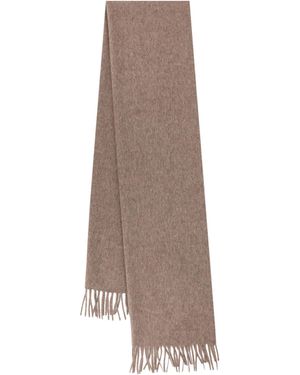 Loro Piana Logo Embroidered Fringed-Edge Scarf - Natural