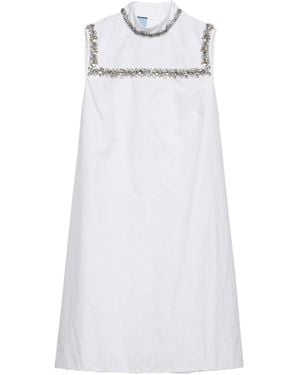 Prada Embroidered Old Reps Fabric Mini Dress - White