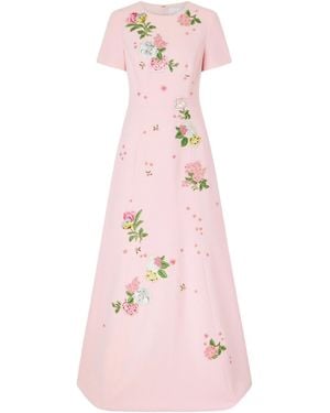 Carolina Herrera Floral-Embroidered Crepe Gown - Pink