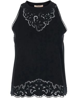 Twinset Cutwork Lace Sleeveless Top - Black