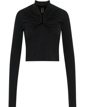 Rick Owens High Neck Cut-Out Ruched Top - Black