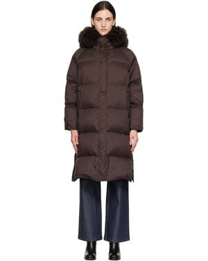 Yves Salomon Waterproof Technical Lambswool Trim Down Coat - Brown