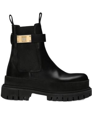 Dolce & Gabbana Logo Plaque Round-Toe Boots - Black