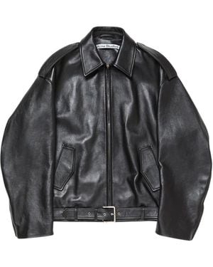 Acne Studios Belted Leather Jacket - Gray