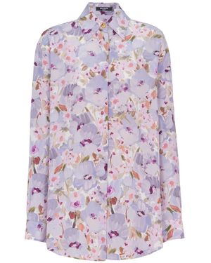 Balmain Printed Cotton Poplin Shirt - Purple